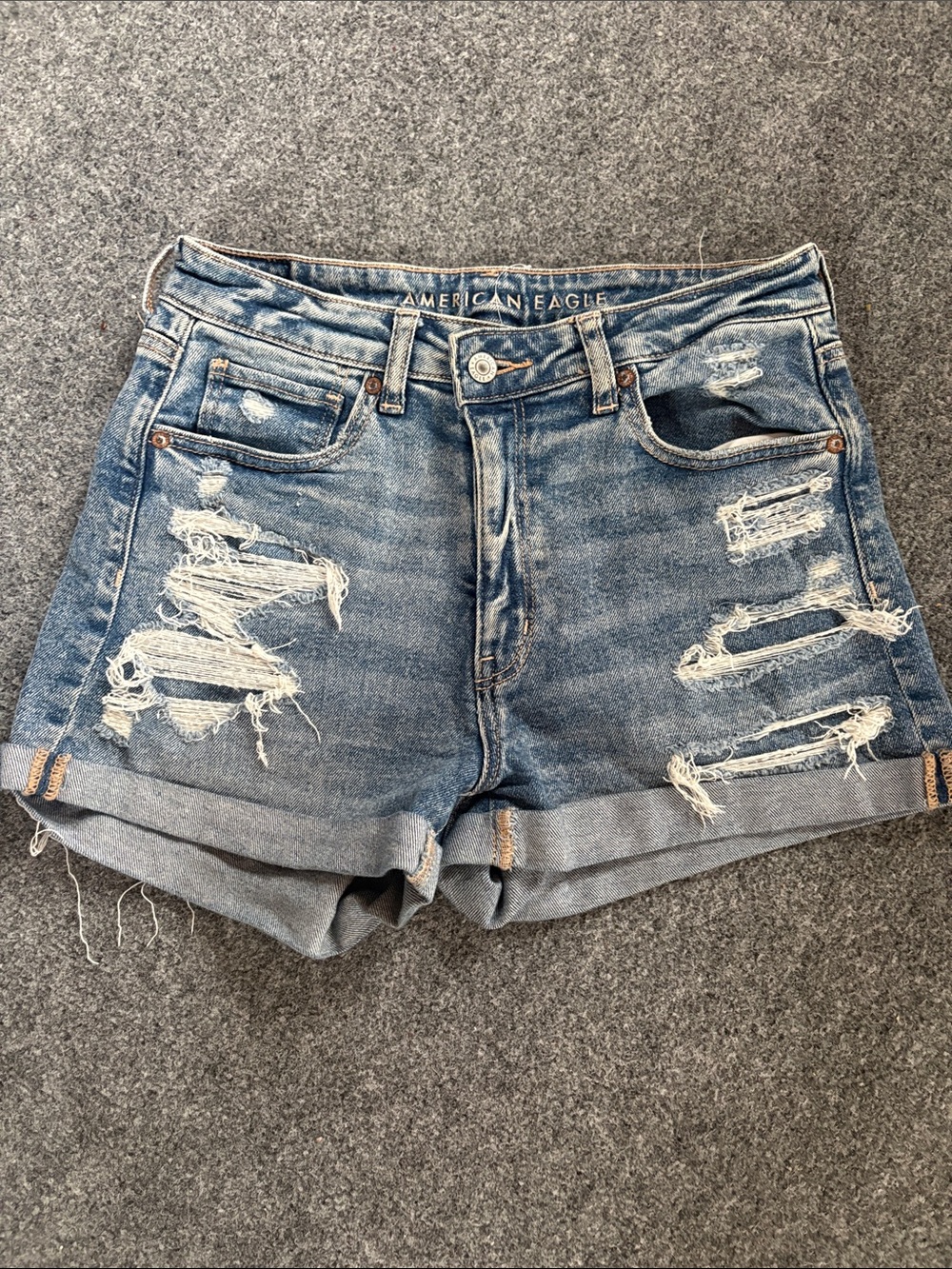 American Eagle Outfitters Ripped Rolled-Hem Denim Shorts - Blue - Size 6